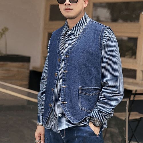 8xl Korean Men Denim Vest Waistcoat Summer Sleeveless Work Gilet Jeans Jacket