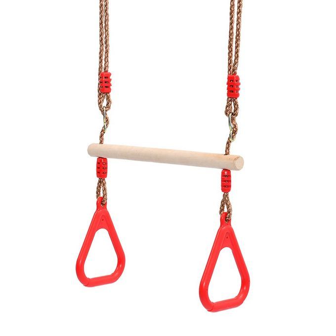 Multifun Tion Kids Adult Wood Trapeze Swing With Plasti  Rings-Red