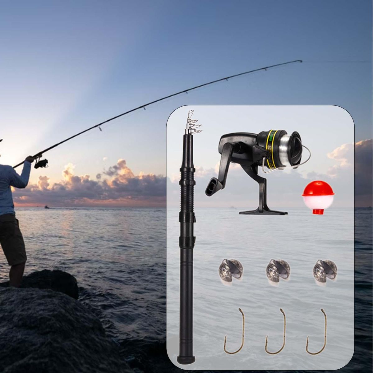 Telescopic Reel And Fishing Rod Combo And Line Sea For