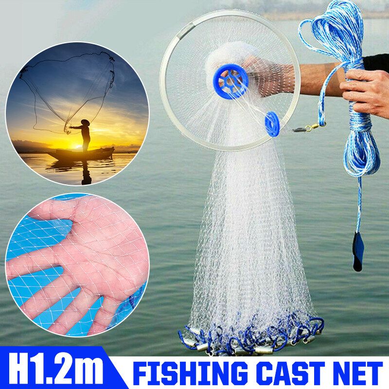 7.8ft 2.4M Net Bait Easy Throw Hand Cast Strong Nylon Mesh Sinker Catch Monofilament Line Full Spread Wire Drawstring