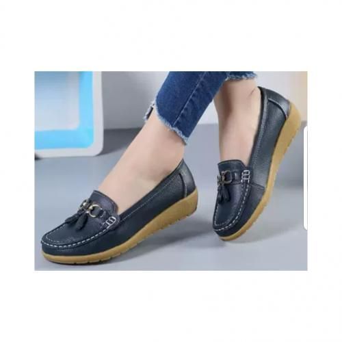 Ladies Leather Shoes Flat Loafers