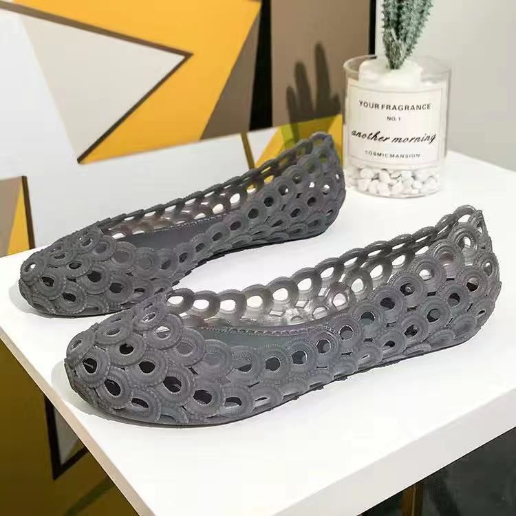 Rain Boots Women Shallow Low Top Flat Bottom Hollow Sandals Shoes Gray