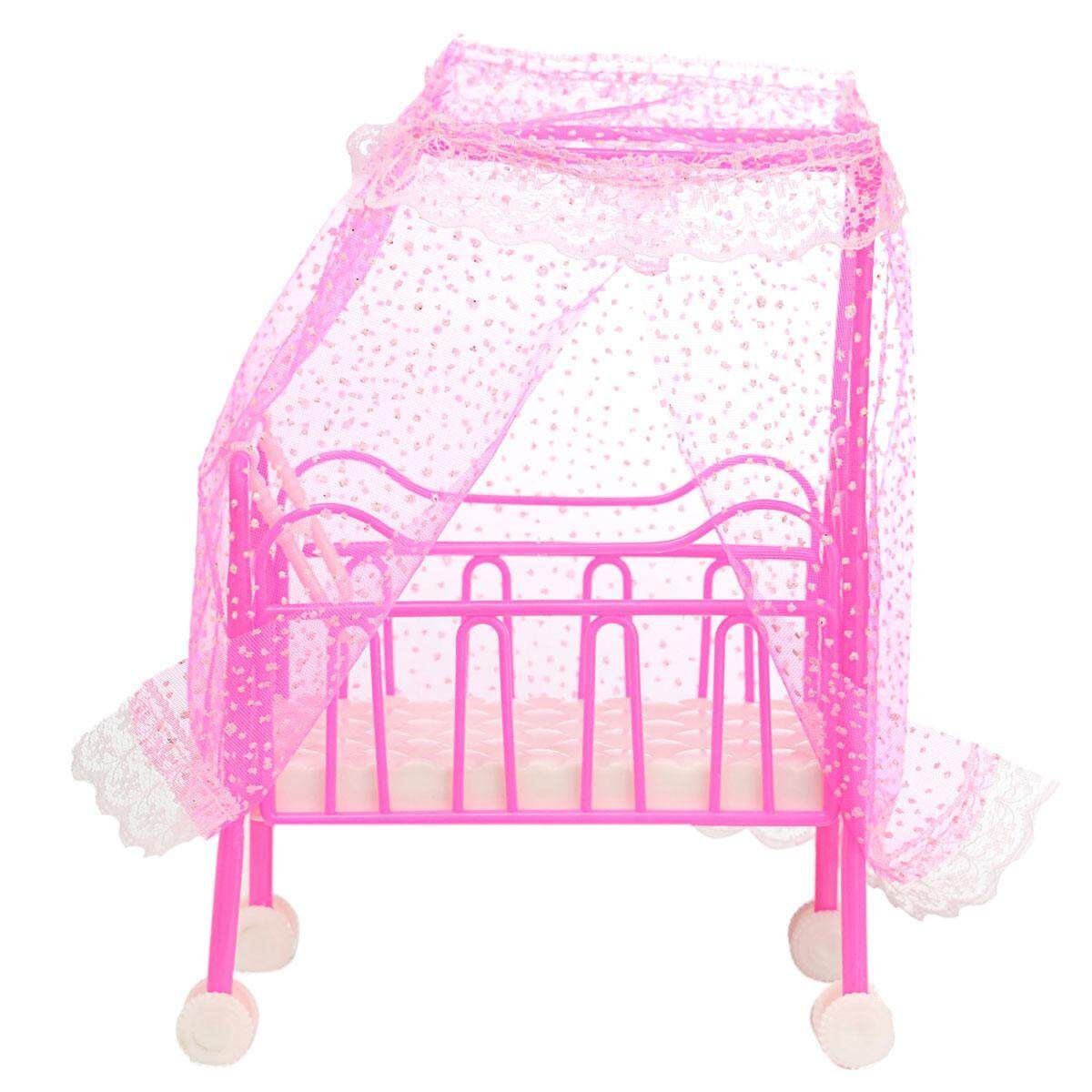 Plastic Baby Bed Miniature Dollhouse Toy Bedroom Furniture For Barbie Dolls