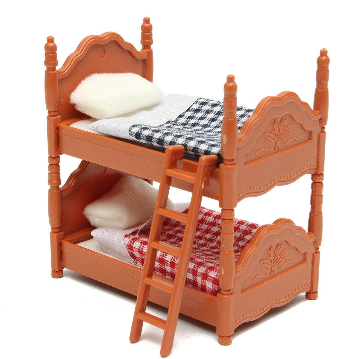 Plastic Bunk Bed Miniature DollHouse Furniture Toy Set Home Bedroom Decoration
