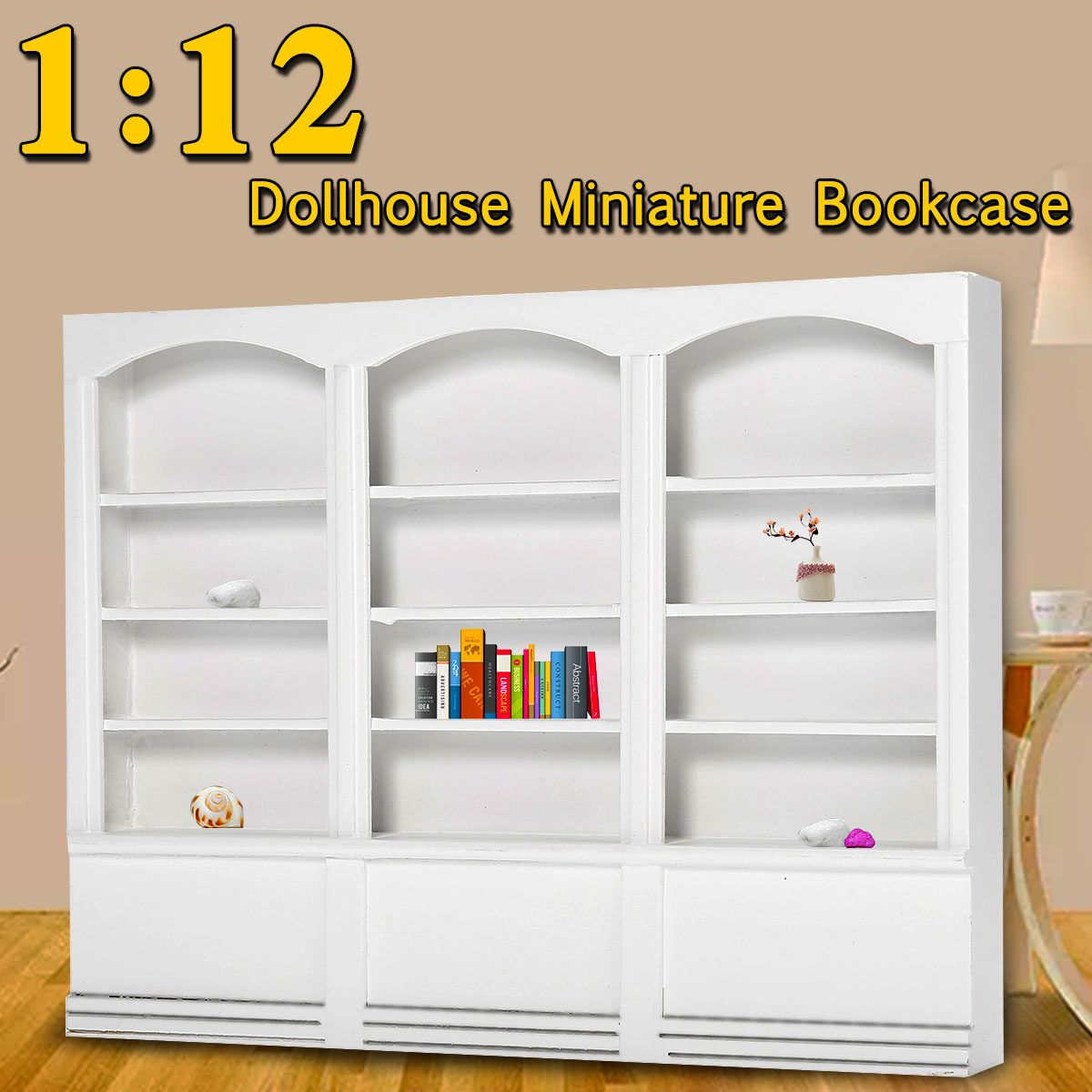 New Fashion Wood Miniature Display Bookcase Bookshelf Cabinet For 1/12 Dollhouse Furniture