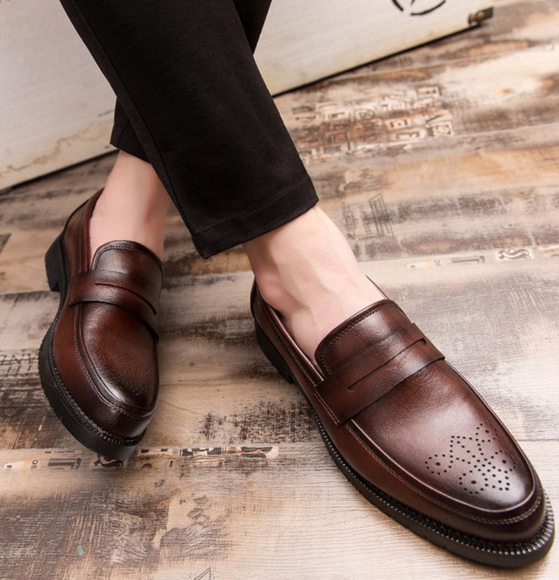 Men's Oxfords Formal Flat Business Leather Shoes Loafers Italian Official Brown