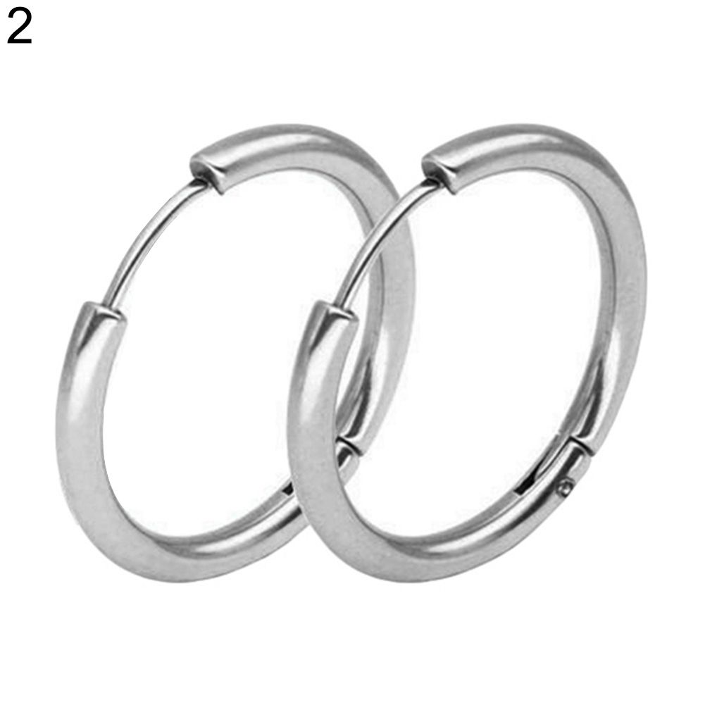 1 Pair Stainless Steel Fashion Punk Unisex Ear Hoop Circle Earrings Jewelry Gift-Silver