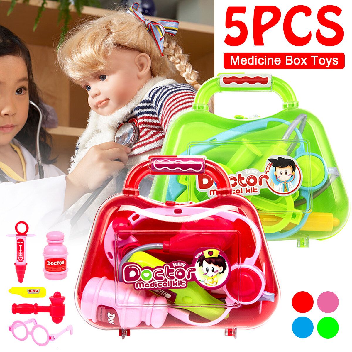 Kids Children Doctor Nurse Toys Box Role Play Pretend Toy Set Case Gift Green