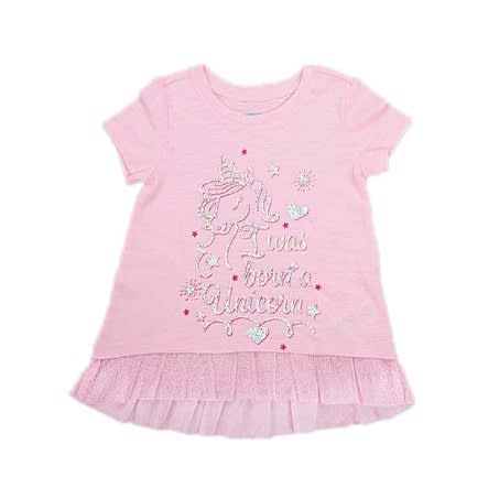 Girls Glittering Unicorn Print High Low Tututop By Ligthning Bug- Pink