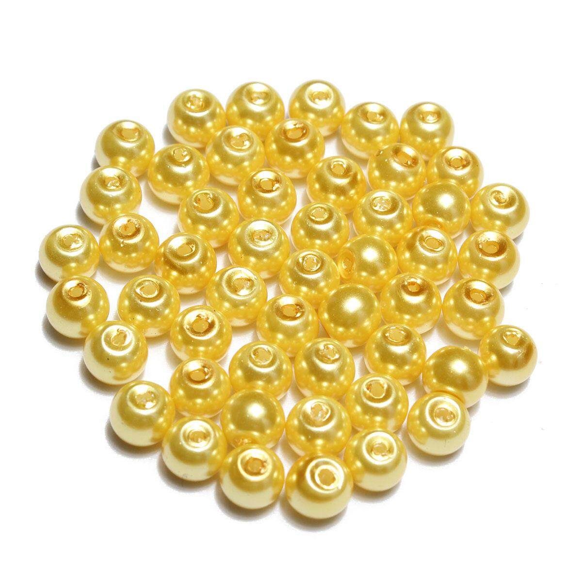 Wholesale Lots Glass Pearl Round Spacer Loose Beads 4mm/6mm/8mm Yellow 6mm 50pcs