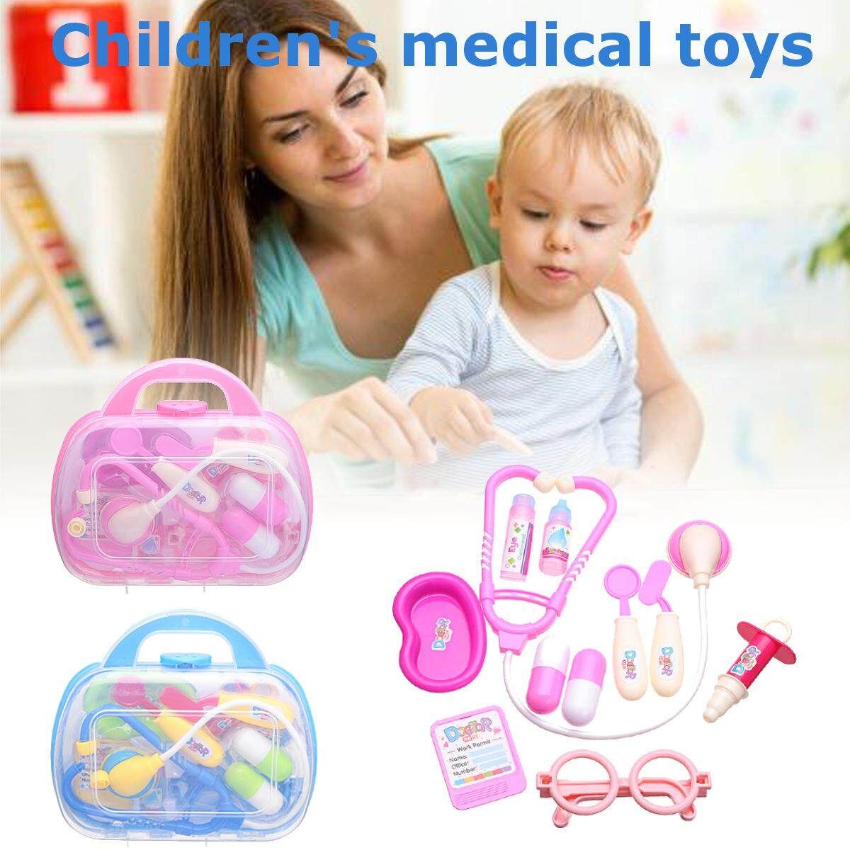 11 PCS Pretend Kids Doctor Nurse Case Role Play Set Gift Educational Toy Pink