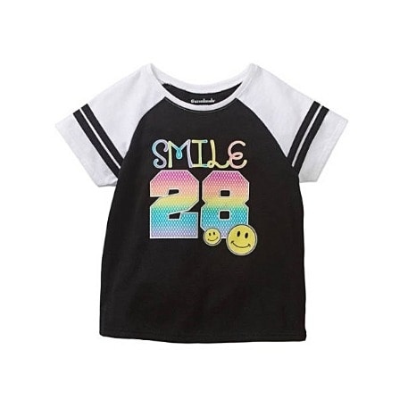 Girls Emojis Active Raglan Number Top- Black And White