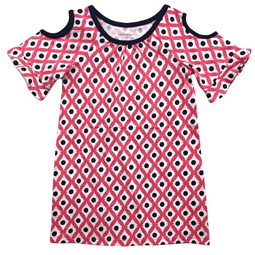 Toddler Girl Cold Shoulder Knit Dress Top - Navy Blue And Pink