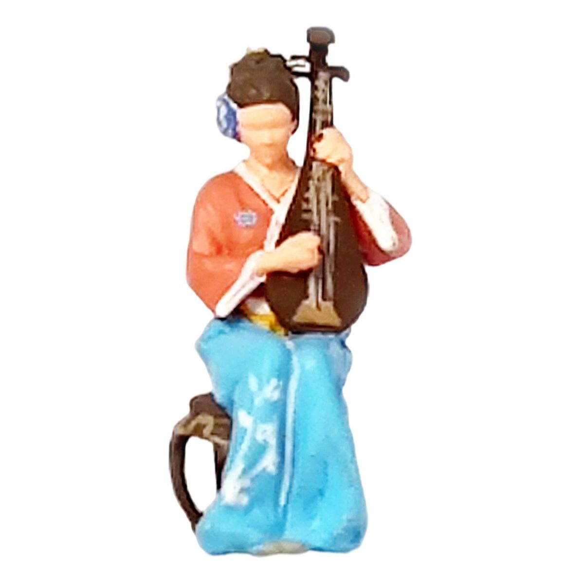 Resin 1/64 Chinese Instrument Players Figures Ornaments Pipa Pink Blue