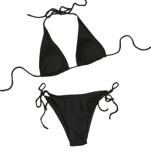 2 Pieces Female Swimwear Set Solid Color Halter Neck Strappy Bikini Bikini Set