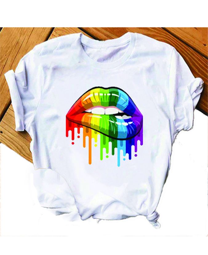 Off-white Dripping Lip Ladies Round Neck Polo T-Shirt