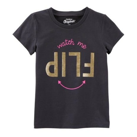 Flip Glittering Graphic Top- Grey