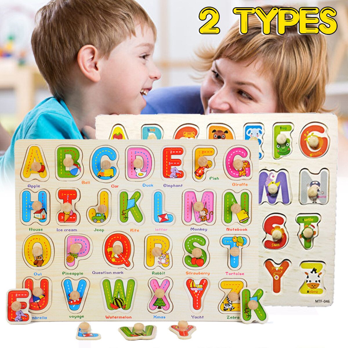 Wooden Uppercase Letters Block Puzzle Board Early Educational Develop Kids Toys Type B