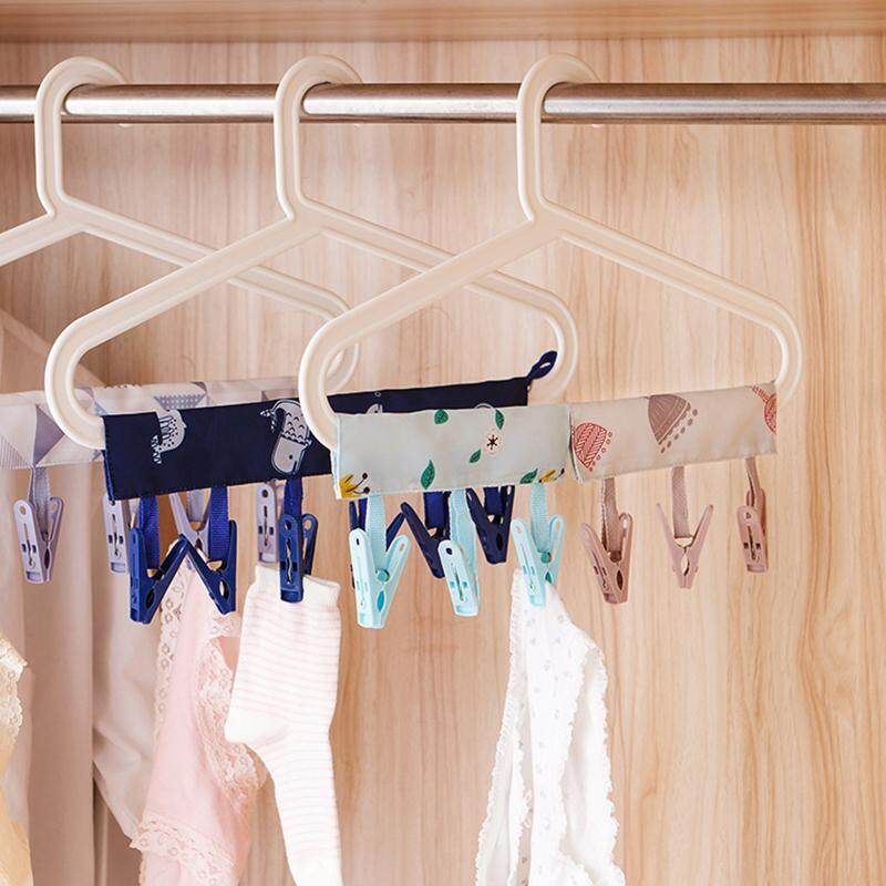 Bathroom Hanging Bar Portable Folding Cloth Hanger Clothespin Small Size With Three Clips Lattice {18 * 10cm}