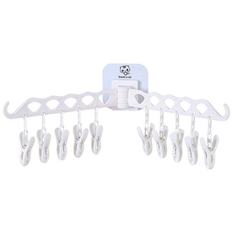 Sticky Rotating Multifunctional Clothes Hanger Home Wall-mounte With 10pcs Clips White