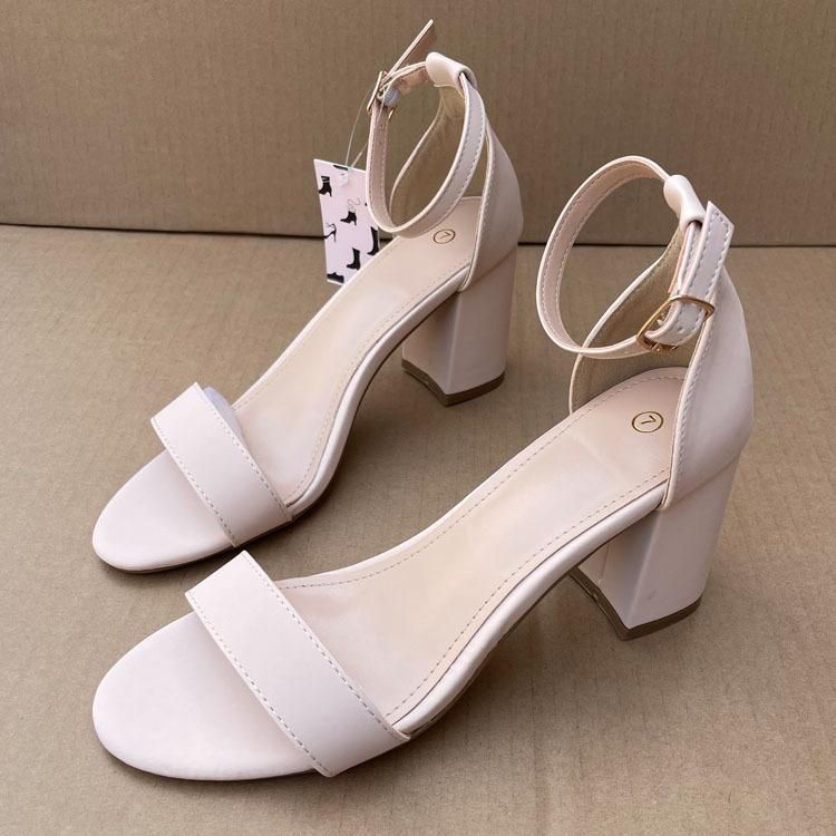 Ankle Strap Square Heels Women Sandal- Nude