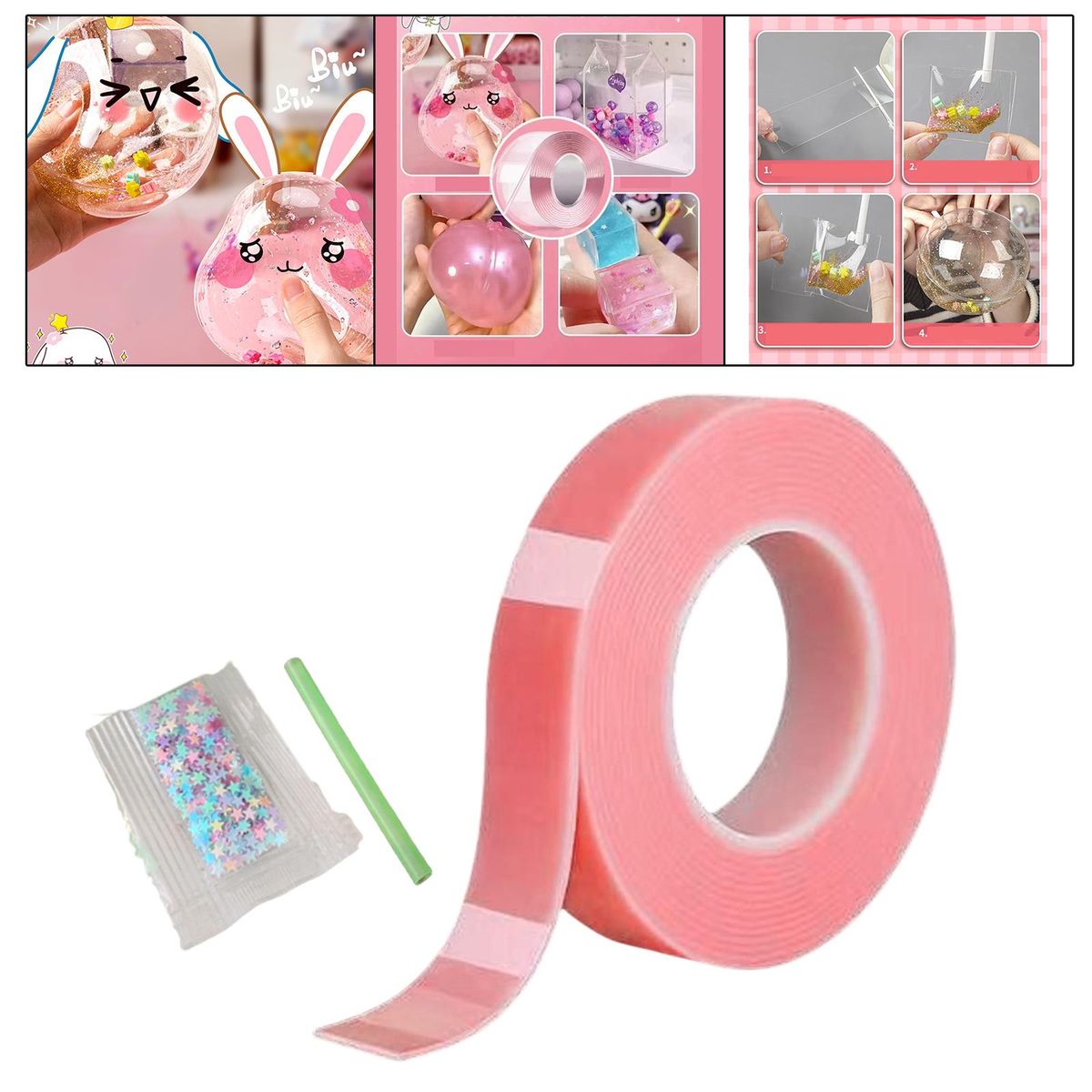 Nano Mounting Tape Bubble Blowing For DIY Craft 1mmx3cmx1m Pink