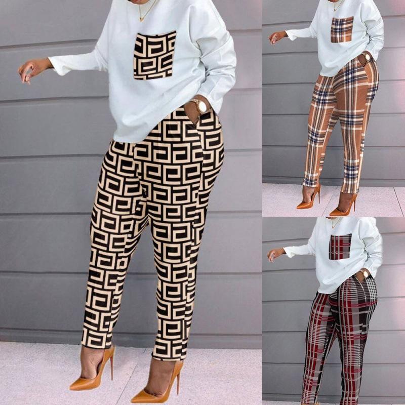 Foreign Trade Women's Clothing Long Sleeve Trousers Fashionable Printed Long Sleeve Large Size Loose Casual Two-Piece Suit Ladies