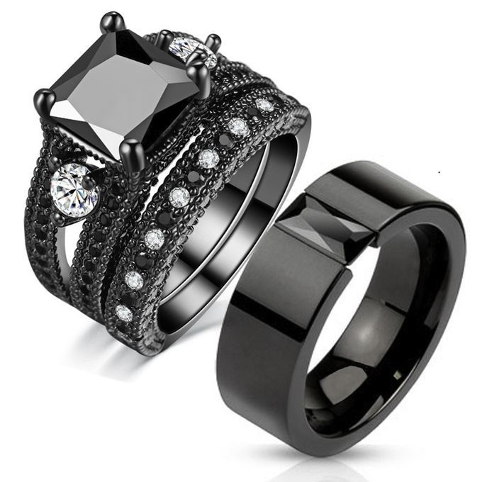 Black Wedding Ring Set Diamond For Couple