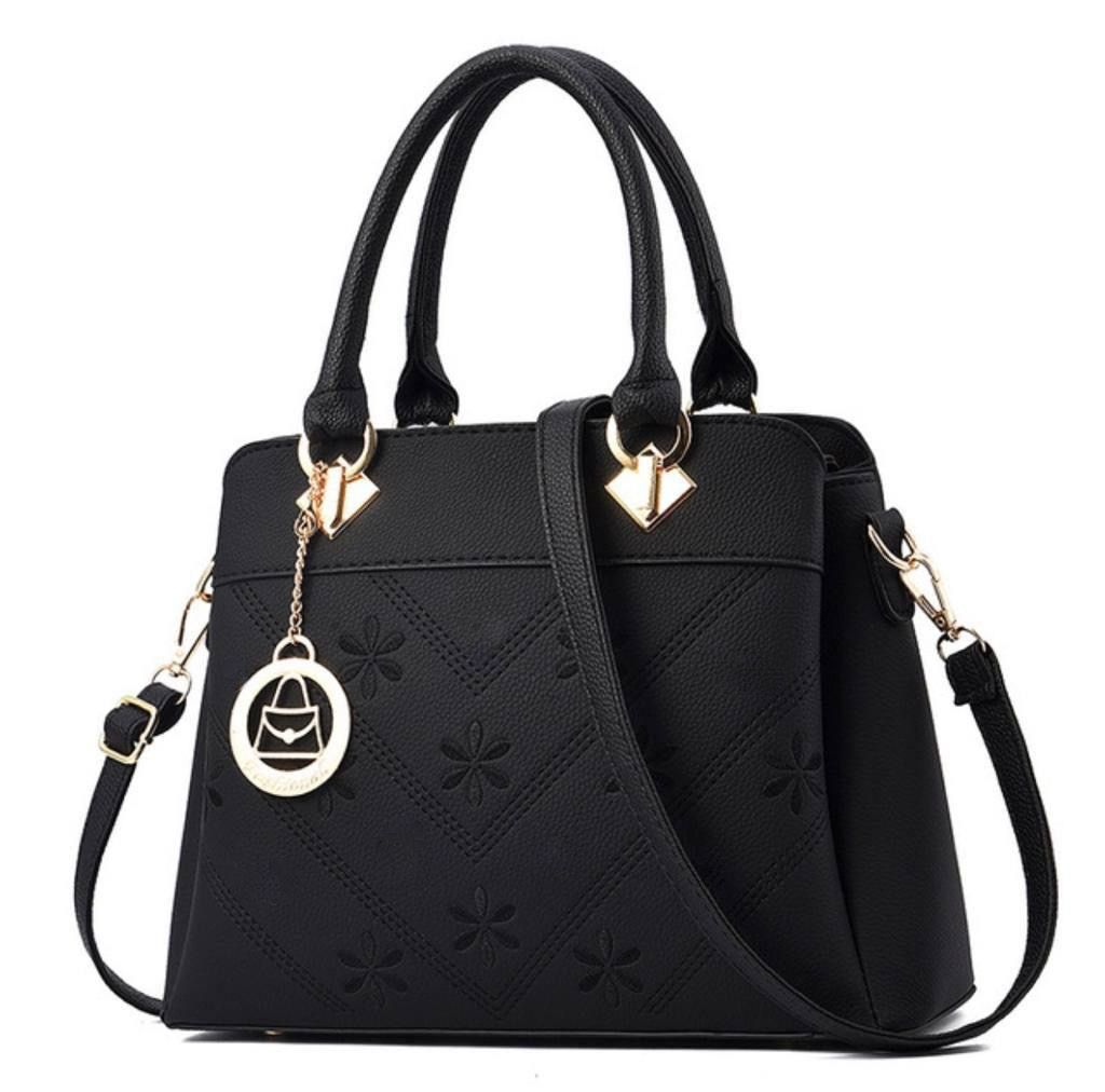 PU Tote Leather Women Designer Ladies Handbag - Black
