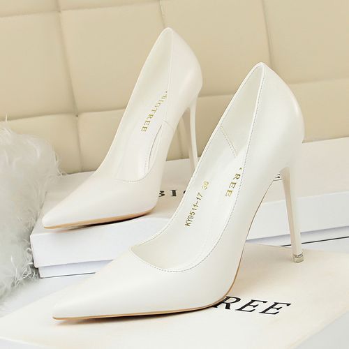 Ladies Shallow Heels Wedding Pumps Dress Party Shoes White