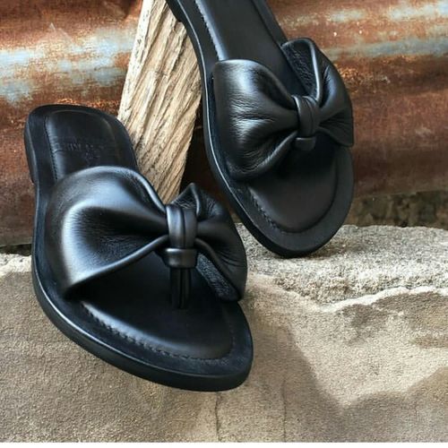 Quality Leather Black Female Slippers