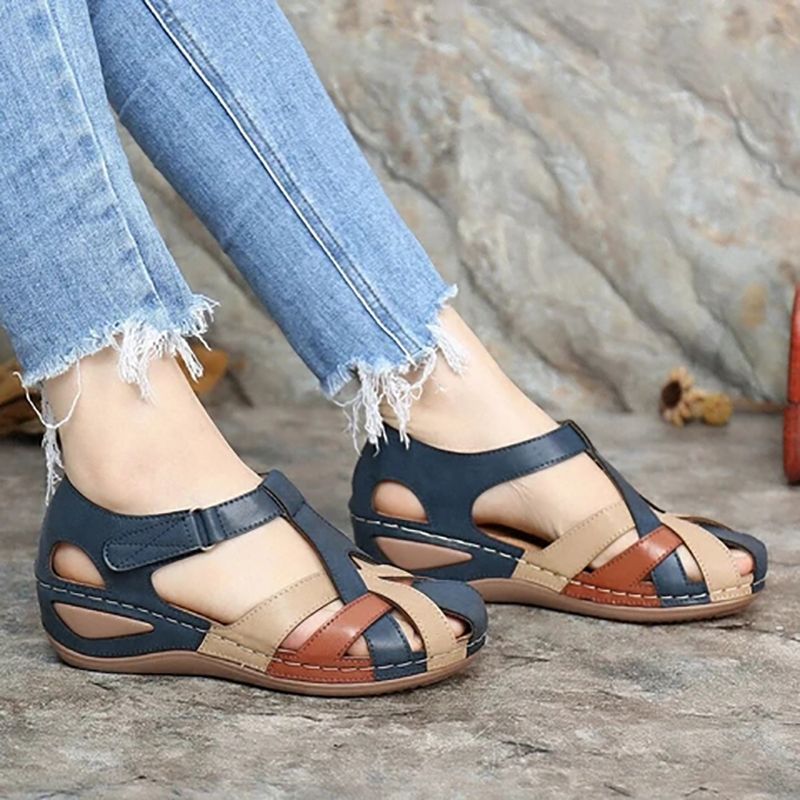 Women Leather Wedge Sandals(blue）