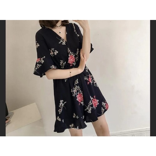 Floral Print Playsuit- Blue