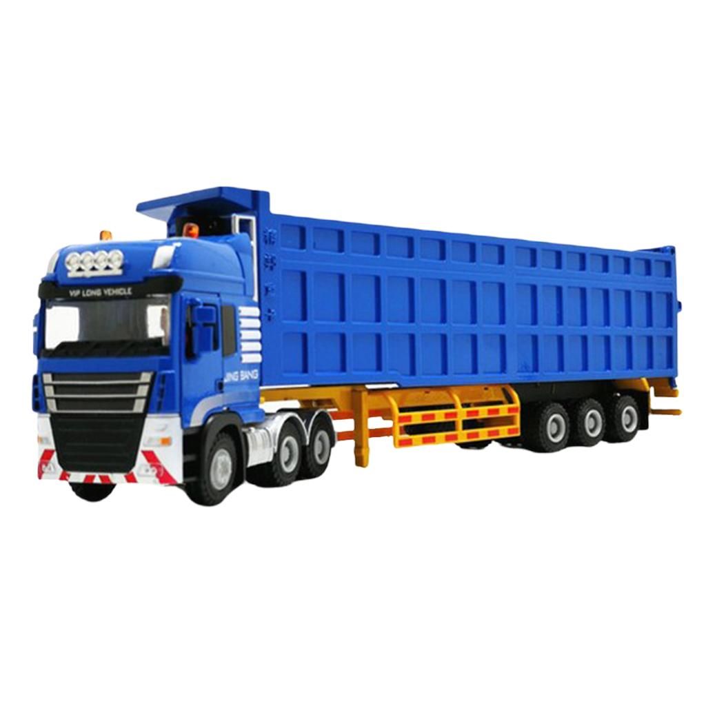 Simulated 1:50 Semi-Trailer Heavy Truck Transport Dump Tilting Blue