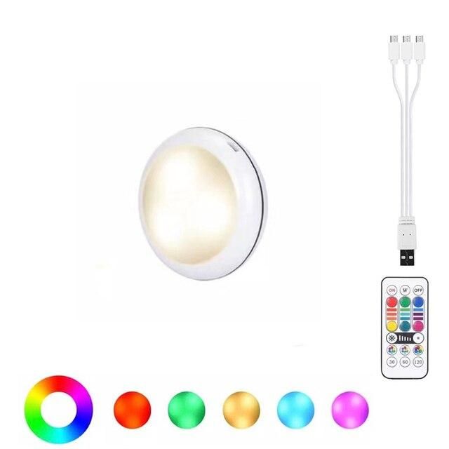 USB Rechangeable RGBW LED Cabinet Light Puck Lamp 16 Colors Timmer Remote Under Shelf Kitchen Counter Lighting