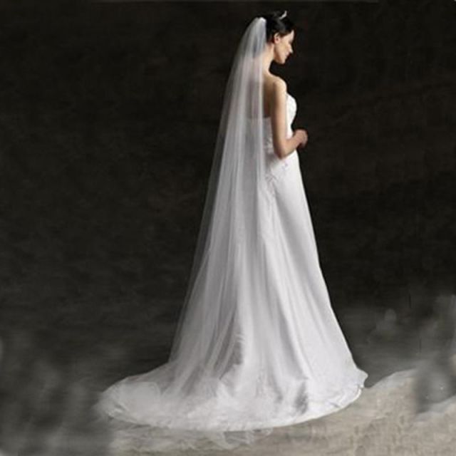 Single Layer Women White Trailing Long Wedding Veil
