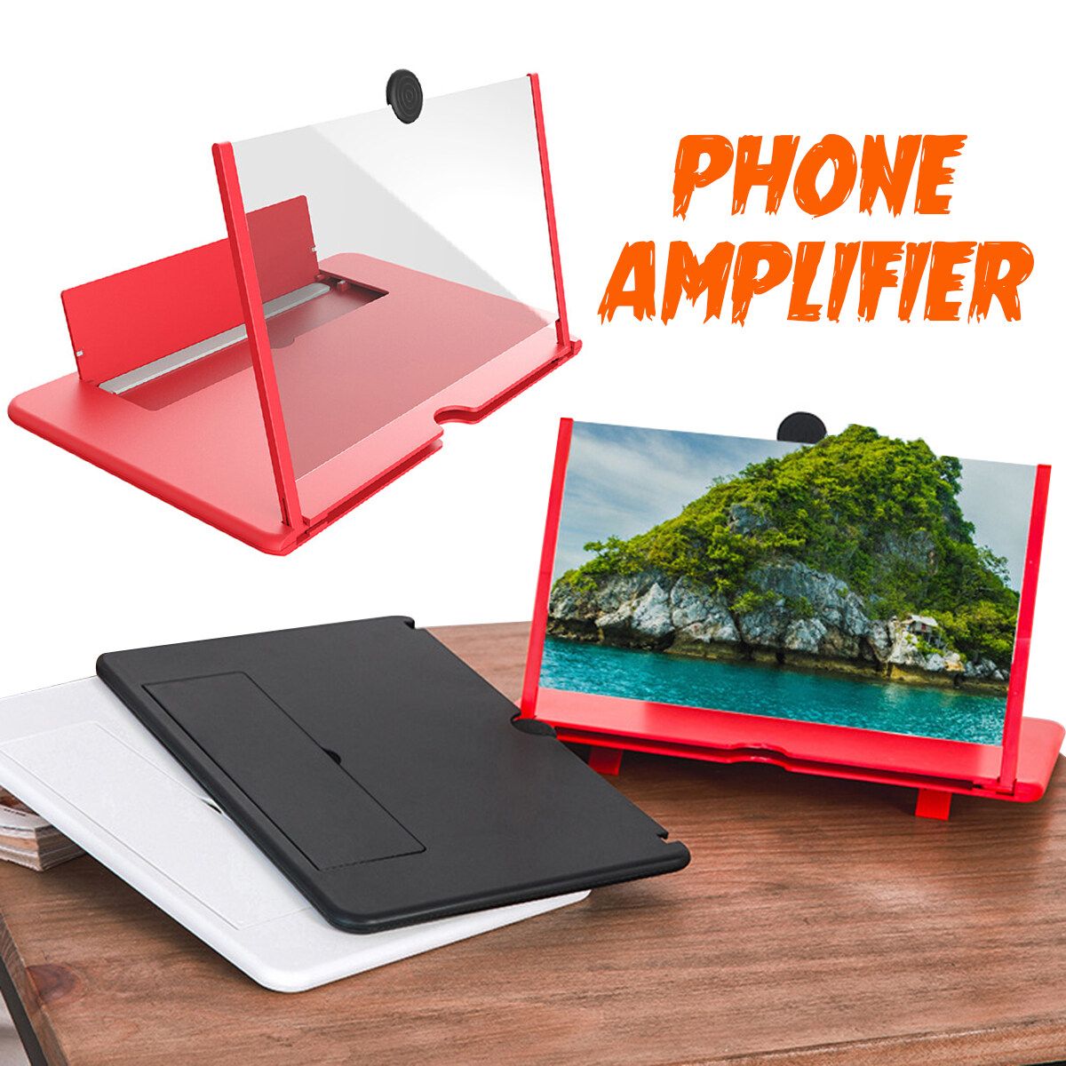 10/12inch Phone Screen Amplifier Magnifier HD Screen Bracket Holder Stand Red 12 Inch