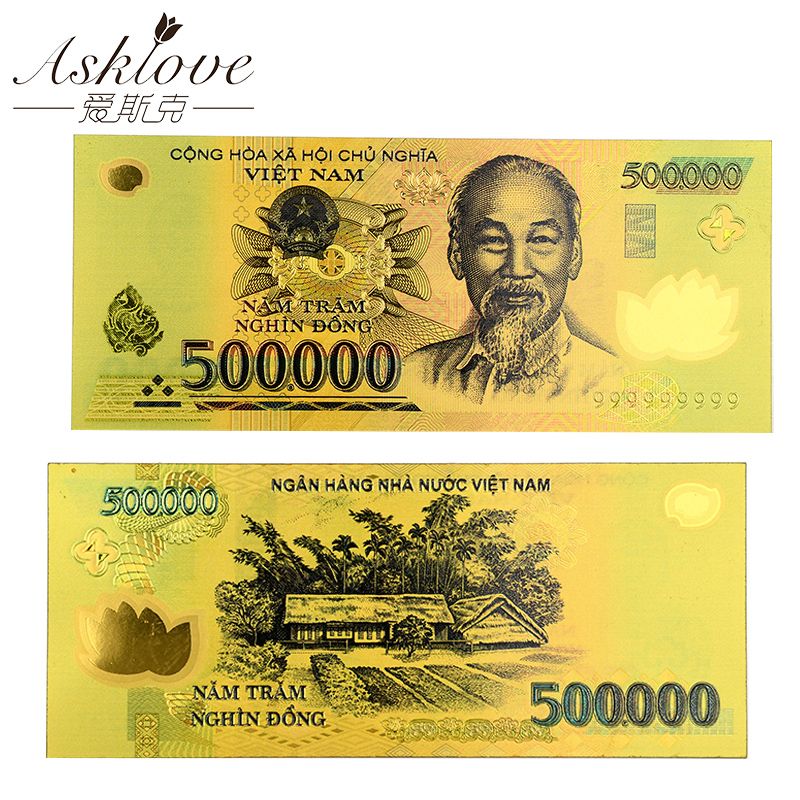 Vietnam 200000 500000 VND Gold Banknotes Foil Paper Money