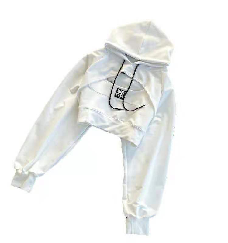 --two Pieces Hoodies Women Ins Fashion Patchwork Chic Design Loose Crop Tops Harajuku Hip