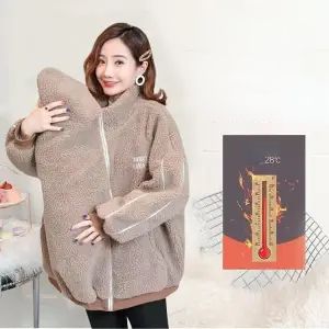 Coffee Thick-Maternity Jacket Kangaroo Baby Coat Winter Mother Onesie Baby Go Out Thick