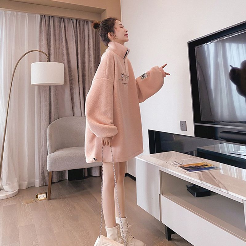 Pink-Cashmere Imitation Womens Fleece Jackets Casual Fall Winter Warm Thick Shay Fuzzy