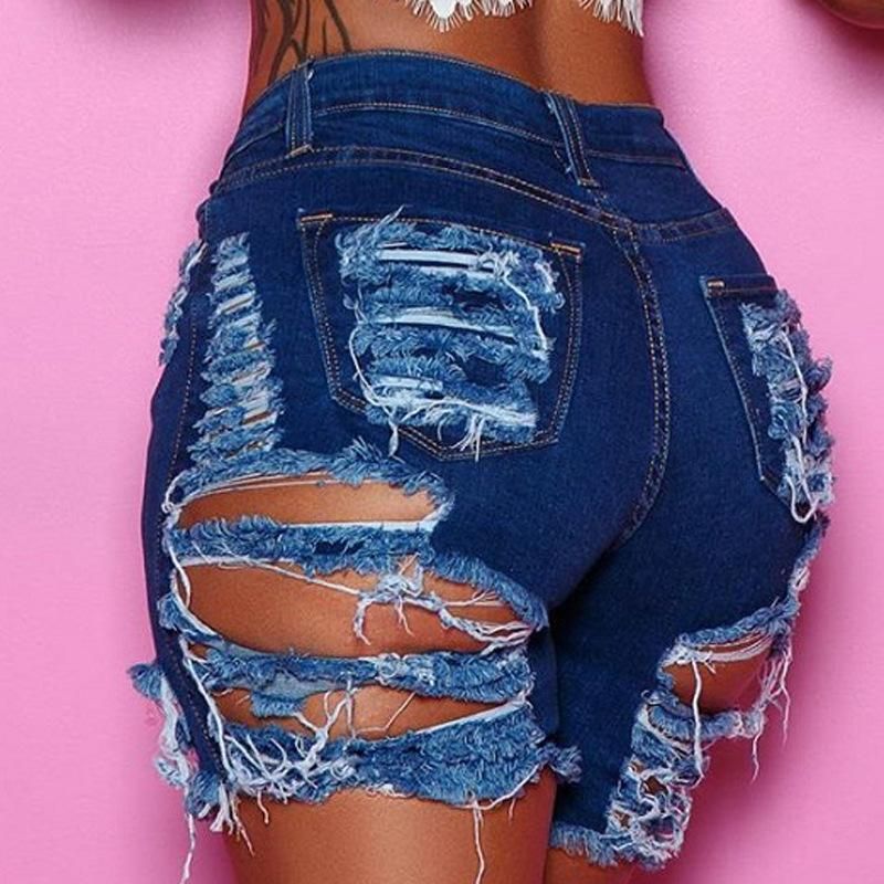Ripped Stretch Denim Shorts