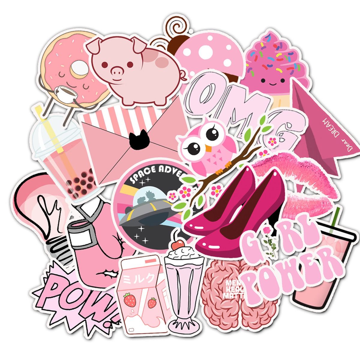 50PcsSet Scrapbook Stickers Kids Hand Account Water Bottle Pink