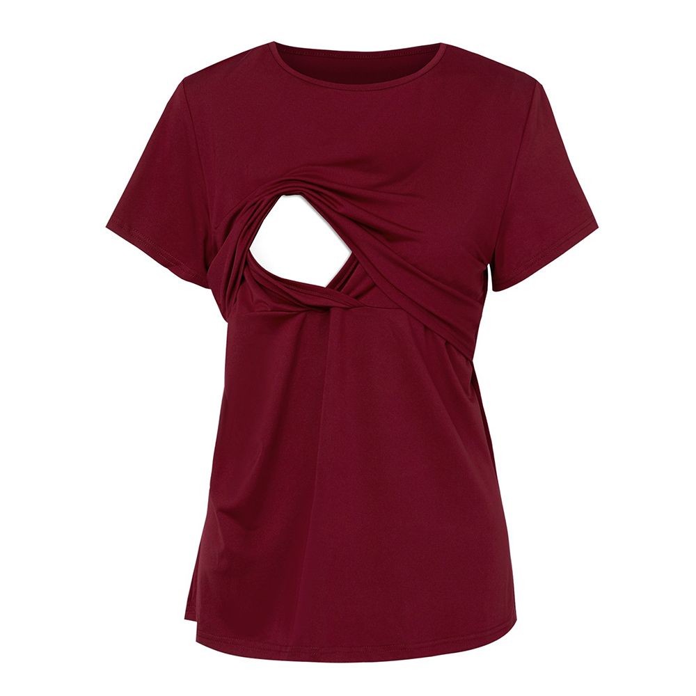 Nursing Breastfeeding Top T-shirt For Lactation Period Wear-Wine Red