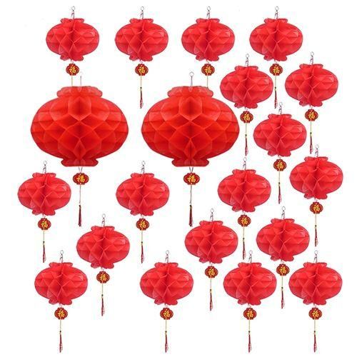 20Pcs Red Honeycomb Lantern Fu Character Tassel