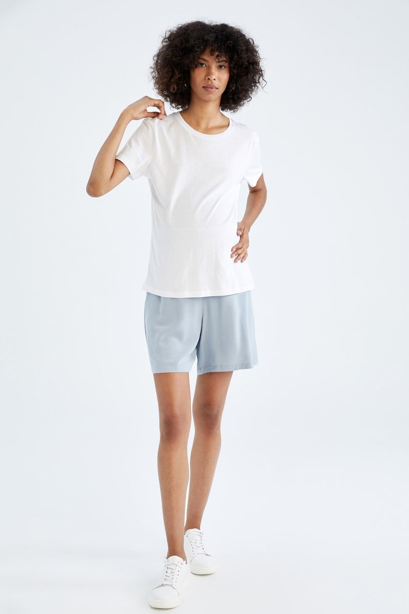 Woman - Short Woven Maternity Bottoms - Blue