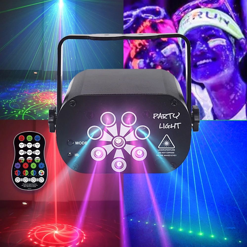 8 Holes 120 Patterns USB Rechargeable Led Laser Projector Lights RGB UV DJ Sound Party Disco Light For Wedding Birthday Party Dj Home