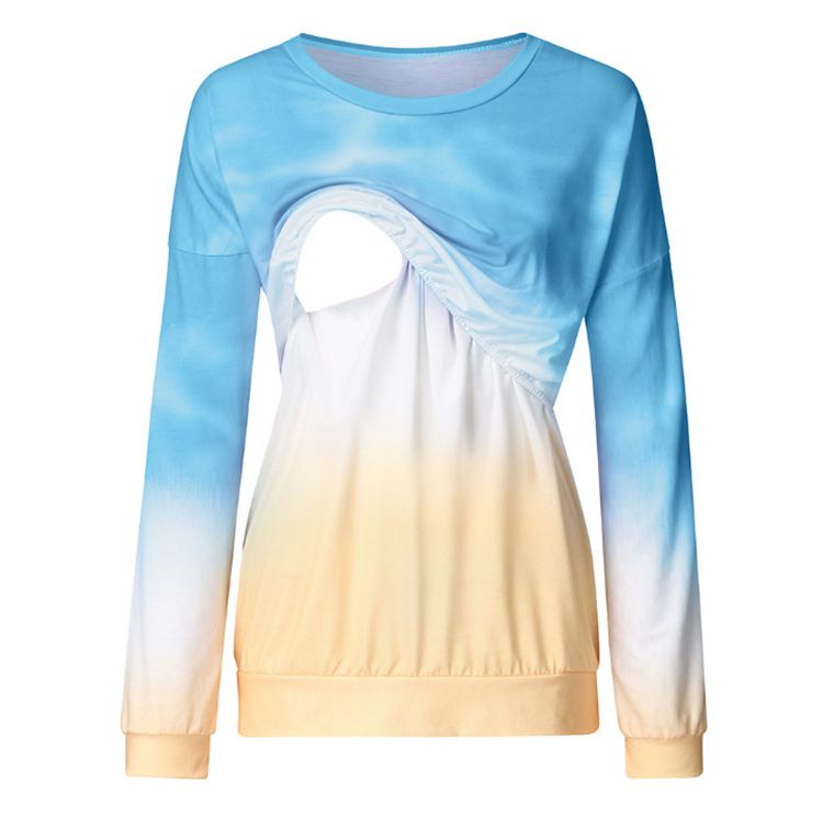 Autumn Women's Sweater Shirt Breastfeeding Loose Mom Casual Top Rainbow