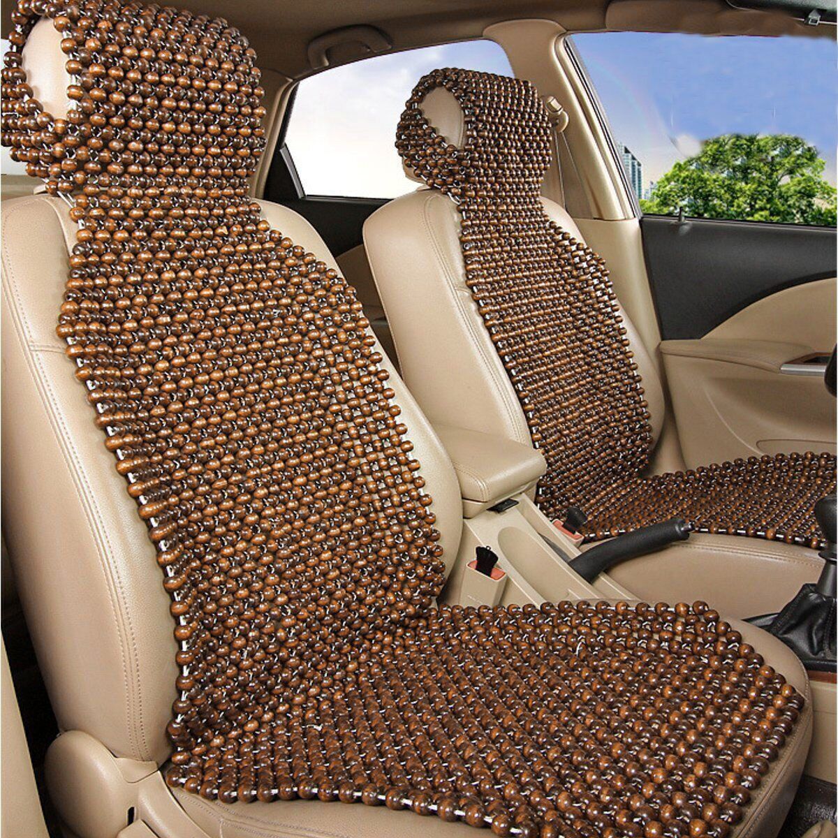 Coffee Natural Wooden Beaded Massage Seat Pad Cool Cushion For Auto Car Truck