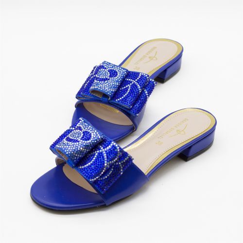 1551-11 Blue Floral Slides For Women Ladies Summer Shoes Flat Slippers